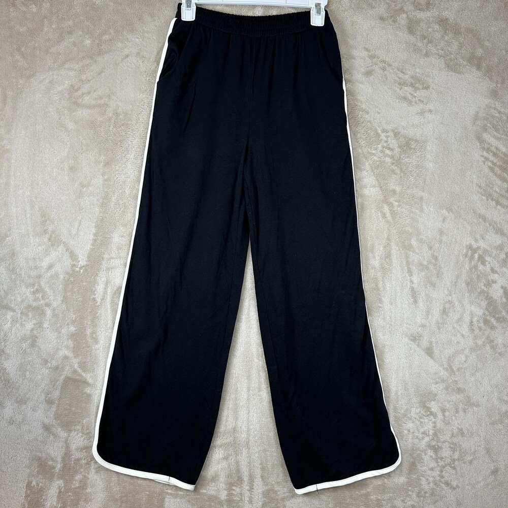 Sienna Sky Pants Womens XS Black Wide Leg Elastic Waist Piped Sweatpants Lounge